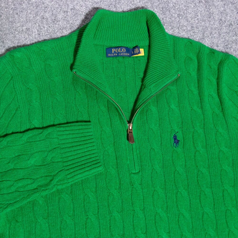 Polo Ralph Lauren Wool Cashmere Cable Knit 1/4 Zip Sweater Green Men's Large
